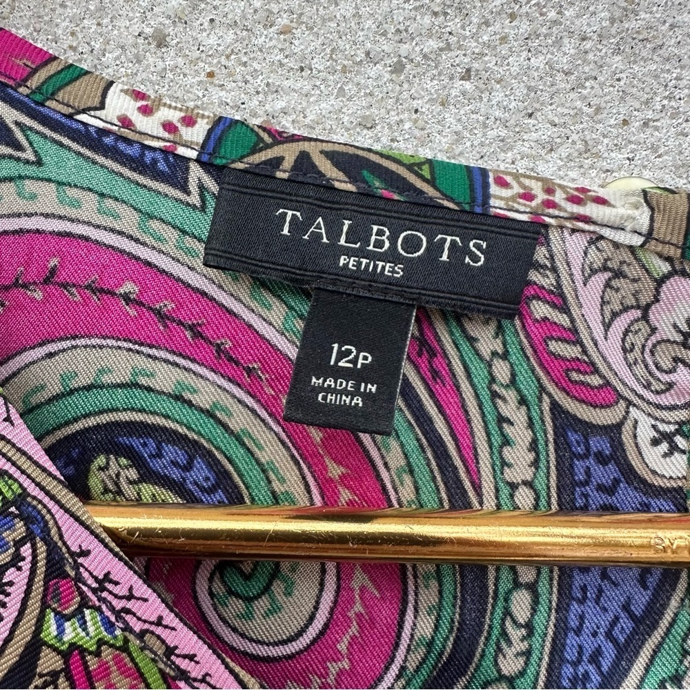 Talbots 100% Silk Jewel Tone Paisley Tank Shell Top Multicolor Petite 12P Boho - Picture 4 of 9